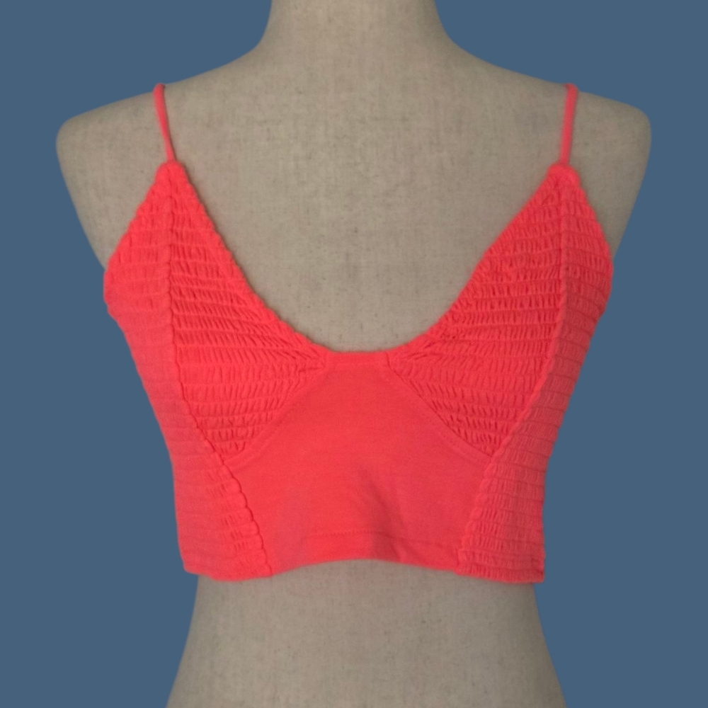 ZENANA Neon Pink Smocked Bralette Crop Top Large Stretch Festival Summer Brami